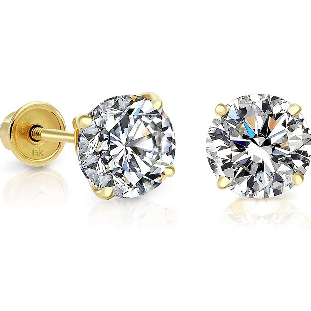 14K YG 2 Ctw Diamond Earrings w/Screw Backs